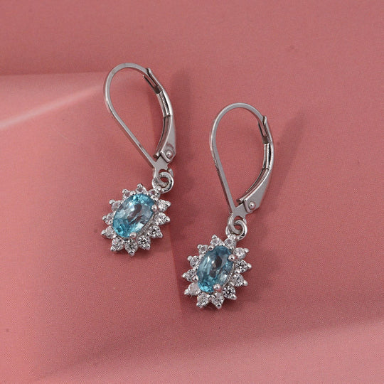 D'Joy Blauer Zirkon, Weißer Zirkon Ohrringe 925 Silber rhodiniert ca. 2.01 ct