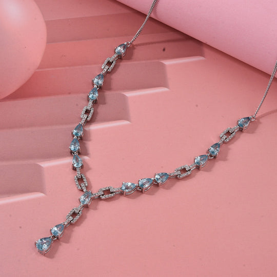 D'Joy Blauer Zirkon Halskette ca. 45 cm 925 Silber rhodiniert ca. 10,54 ct.