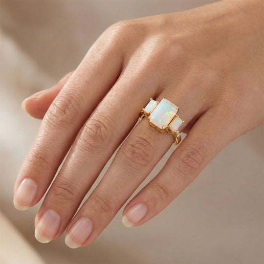 D'Joy AA Natürlicher, äthiopischer Welo Opal Ring 925 Silber 750 Gelbgold Vermeil (Größe 18.00) ca. 3,51 ct