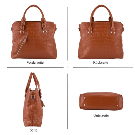 Leder-Handtasche mit Kroko-Prägung und Schulterriemen, 34 x 10 x 30 cm, Bordeauxrot