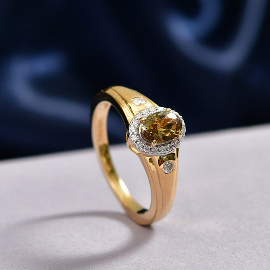 D'Joy AA Natürlicher goldener Tansanit, Moissanit Ring 925 Silber 750 Gelbgold Vermeil (Größe 17.00) ca. 0,81 ct