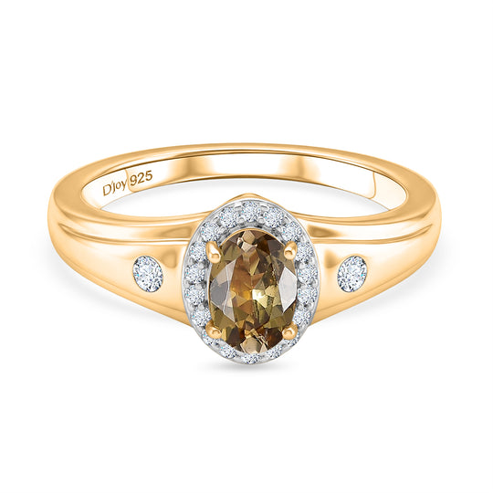 D'Joy AA Natürlicher goldener Tansanit, Moissanit Ring 925 Silber 750 Gelbgold Vermeil (Größe 17.00) ca. 0,81 ct