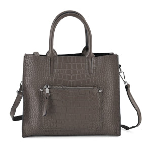 Henkeltasche aus Echtleder mit Krokoprägung, Schulterriemen und Reißverschlussfach, 33x12x28cm, Burgunderrot