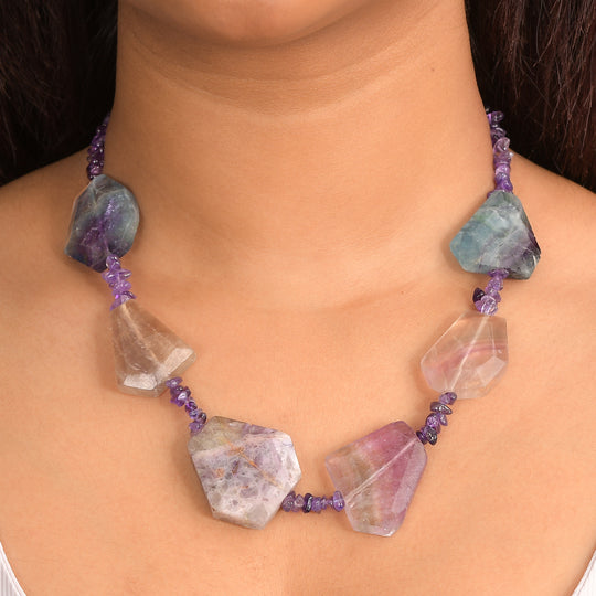 EVER TRUE Mehrfarbiger Fluorit Halskette ca. 45 cm Nickelfreies Messing ca. 275.00 ct