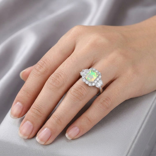 D'Joy AA Natürlicher, äthiopischer Welo Opal, Moissanit Ring 925 Silber Rhodiniert (Größe 17.00) (10-16 Werktage Lieferzeit) ca. 2,16 ct