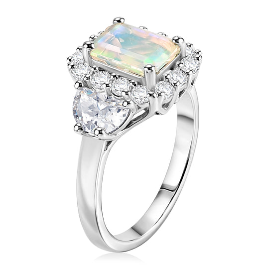 D'Joy AA Natürlicher, äthiopischer Welo Opal, Moissanit Ring 925 Silber Rhodiniert (Größe 17.00) (10-16 Werktage Lieferzeit) ca. 2,16 ct