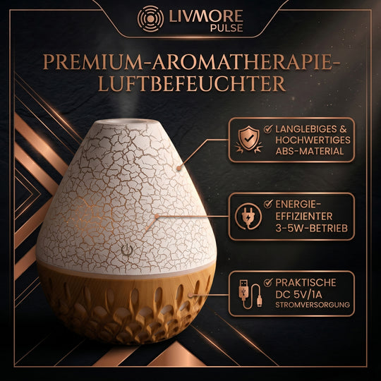 LIVMORE Vulcano Luftbefeuchter und Aromadiffusor mit 7 ätherischen Ölen, LED Farbwechsel, 200ml, Kaffee