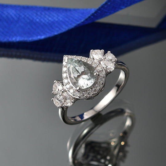 D'Joy AA Aquamarin, Moissanit Ring 925 Silber Rhodiniert (Größe 17.00) (10-16 Werktage Lieferzeit) ca. 3,24 ct