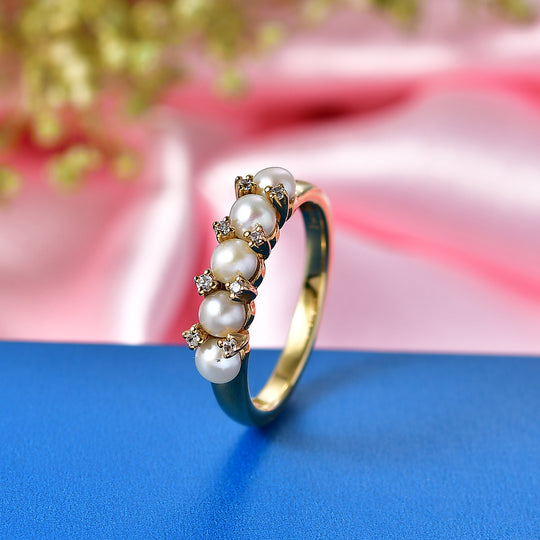 EVER TRUE Süßwasser Perle (4 mm), Weißer Zirkon Ring Nickelfreies Messing (Größe 18.00)