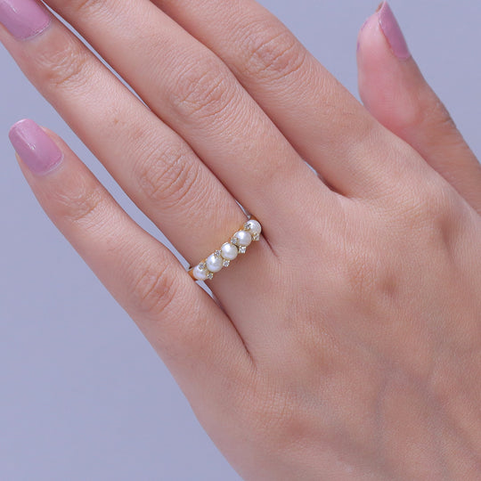 EVER TRUE Süßwasser Perle (4 mm), Weißer Zirkon Ring Nickelfreies Messing (Größe 18.00)