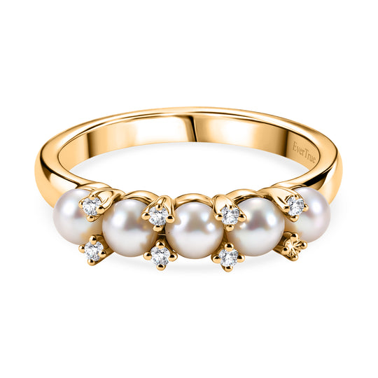 EVER TRUE Süßwasser Perle (4 mm), Weißer Zirkon Ring Nickelfreies Messing (Größe 18.00)