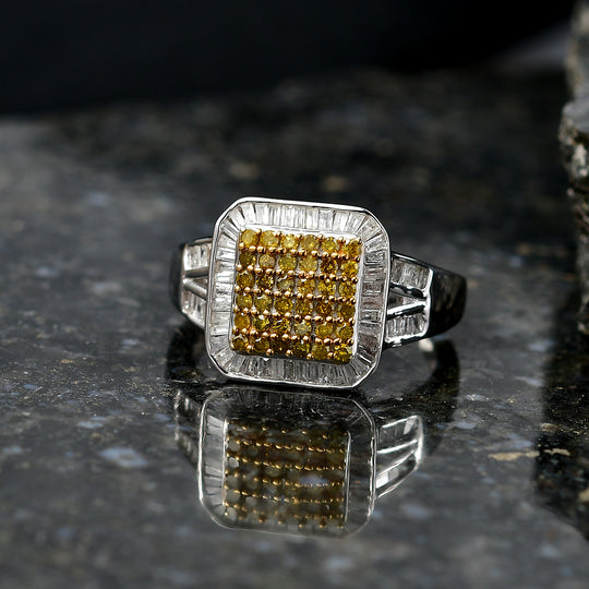 D'Joy Gelber Diamant, Weißer Diamant Ring 925 Silber rhodiniert (Größe 17.00) ca. 1.00 ct