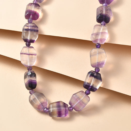 EVER TRUE Mehrfarbiger Fluorit, Afrikanischer Amethyst Halskette ca. 45 cm Nickelfreies Messing 750 Vergoldet ca. 315.00 ct