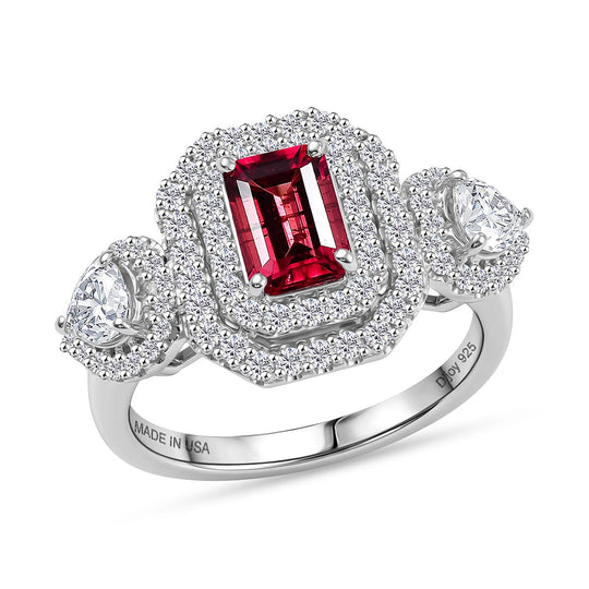 D'Joy AA Rubellit, Moissanit Ring 925 Silber Rhodiniert (Größe 17.00) ca. 2,16 ct