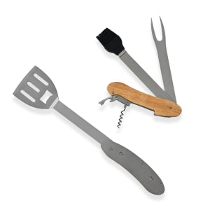 Stainless+wooden shovel,with brush, fork and bottle opener