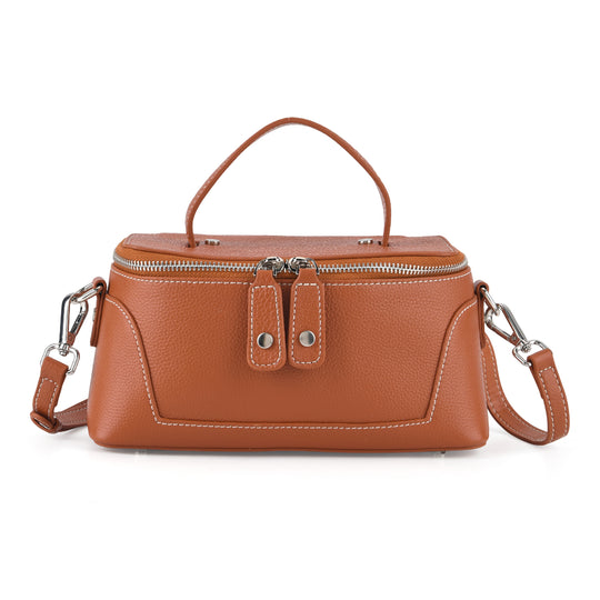 Echtleder City Crossbody-Tasche mit Tragegriff, Braun, 23.5x12x10 cm
