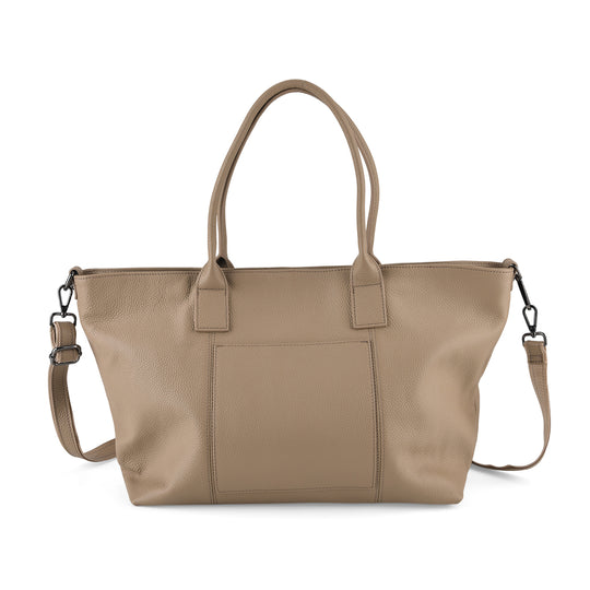 Echtleder-Schultertasche, Shopper-Design, Reißverschluss, abnehmbarer Schulterriemen, 38x17x30 cm, Aprikose