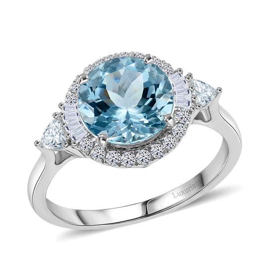 LUXURIANT (10-16 Werktage Lieferzeit) 2,93 ct. AAA Aquamarin und Labor Diamant Ring in 417 Weißgold