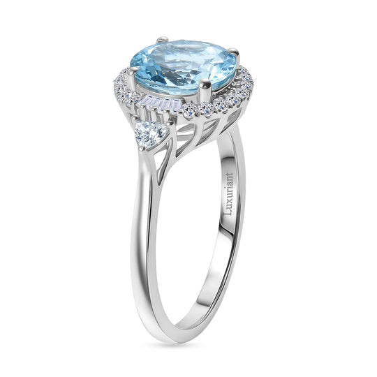 LUXURIANT (10-16 Werktage Lieferzeit) 2,93 ct. AAA Aquamarin und Labor Diamant Ring in 417 Weißgold