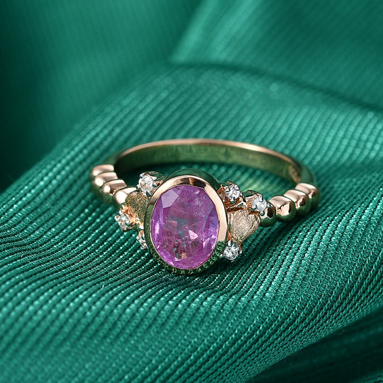 GP Amore Kollektion - Ilakaka Rosa Saphir (Fissure gefüllt), Weißer Zirkon Ring 925 Silber 750 Roségold Vermeil (Größe 21.00) ca. 2.50 ct
