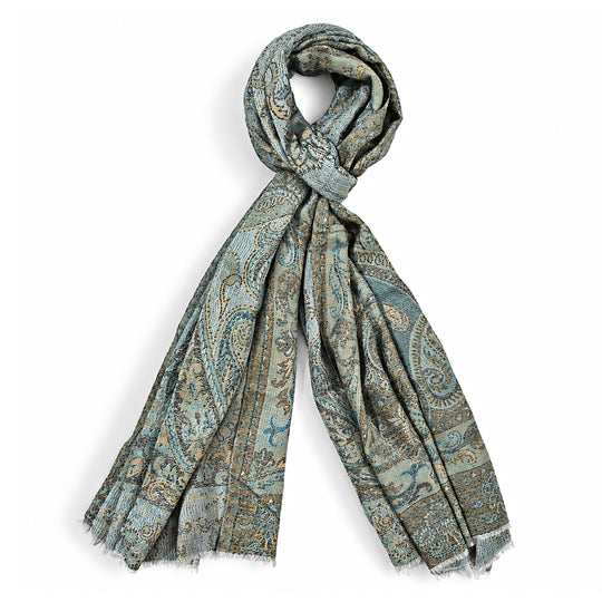 La Marey Signature Cashmere Jamavar Stole Fabric - 100% cashmere Color - Blue W - 70 cm L - 200 cm