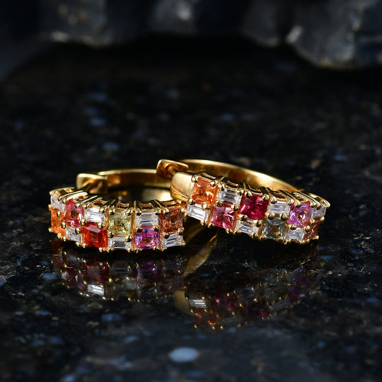 D'Joy Mehrfarbiger Saphir, Moissanit Ohrringe 925 Silber 750 Gelbgold vermeil ca. 1.80 ct