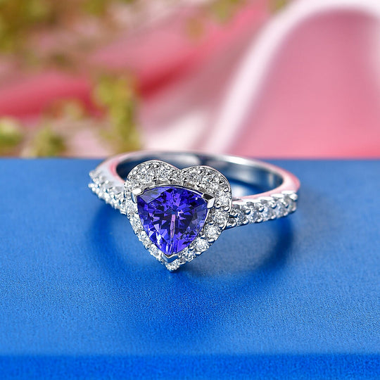 D'Joy AGI zertifizierter und geprüfter AA Tansanit und Moissanit Ring, 925 Silber rhodiniert - 1,79 ct.