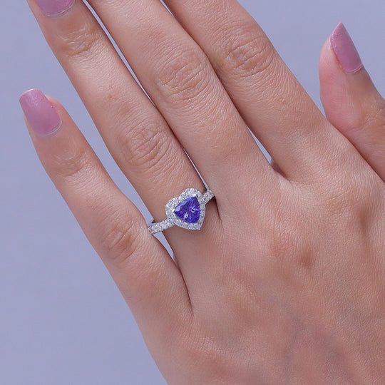 D'Joy AGI zertifizierter und geprüfter AA Tansanit und Moissanit Ring, 925 Silber rhodiniert - 1,79 ct.