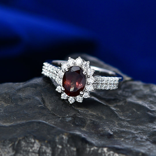 D'Joy AA Farbwechsel Granat, Moissanit Ring 925 Silber Rhodiniert (Größe 17.00) (10-16 Werktage Lieferzeit) ca. 2,12 ct