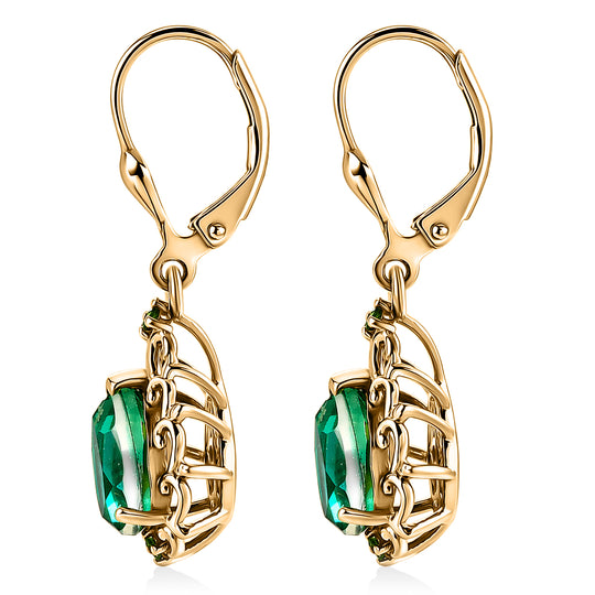 D'Joy Pfau Quarz Triplette, Natürlicher Chromdiopsid Ohrringe 925 Silber 750 Gelbgold vermeil ca. 3,51 ct.