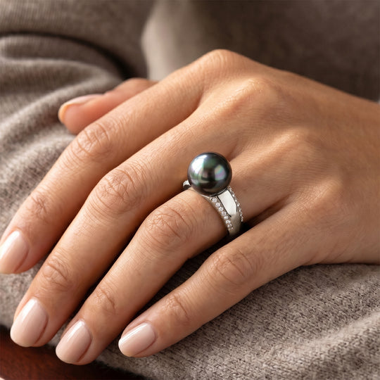 Mehrfarbige Muschelperlen, Weißer Zirkonia Ring Nickelfreies Messing rhodiniert (Größe 19.00)