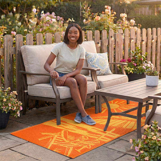 LIVMORE Outdoor-Teppich, gestreiftes Design, 440gsm, 71x147cm, Himmelblau