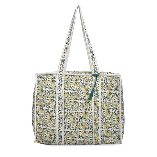 LIVMORE Stepp-Shopper mit Reißverschluss und langen Henkeln, 45 x 43 x 15 cm, Weiß