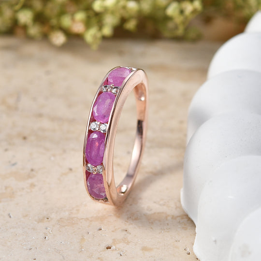 EVER TRUE Ilakaka Rosa Saphir (Fissure gefüllt), Weißer Zirkon Ring 950 Kupfer (Größe 17.00) ca. 1,65 ct