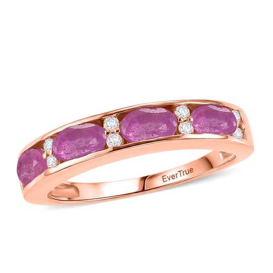EVER TRUE Ilakaka Rosa Saphir (Fissure gefüllt), Weißer Zirkon Ring 950 Kupfer (Größe 17.00) ca. 1,65 ct