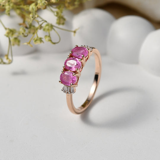 D'Joy Ilakaka Rosa Saphir (Fissure gefüllt), Weißer Diamant Ring 925 Silber 750 Roségold vermeil (Größe 21.00) ca. 1,67 ct