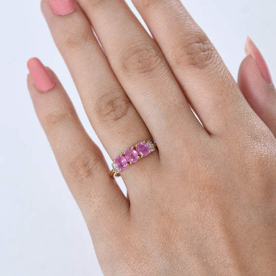 D'Joy Ilakaka Rosa Saphir (Fissure gefüllt), Weißer Diamant Ring 925 Silber 750 Roségold vermeil (Größe 21.00) ca. 1,67 ct