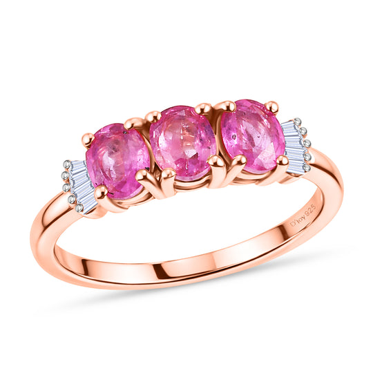 D'Joy Ilakaka Rosa Saphir (Fissure gefüllt), Weißer Diamant Ring 925 Silber 750 Roségold vermeil (Größe 21.00) ca. 1,67 ct