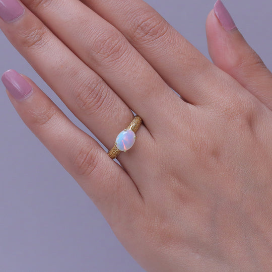 D'Joy AA Natürlicher, äthiopischer Welo Opal Ring 925 Silber 750 Vergoldet (Größe 19.00) ca. 1,28 ct