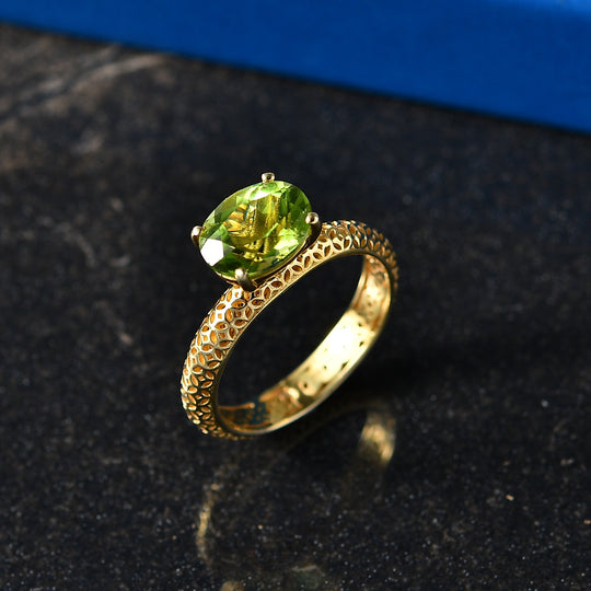 D'Joy AA Peridot Ring 925 Silber 750 Vergoldet (Größe 18.00) ca. 2,02 ct