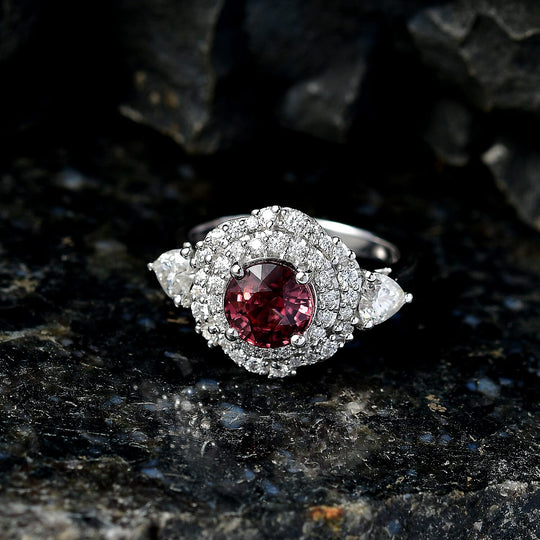 D'Joy AA Himbeer Zirkon, Moissanit AGI zertifiziert Ring 925 Silber Rhodiniert (Größe 18.00) ca. 2,90 ct