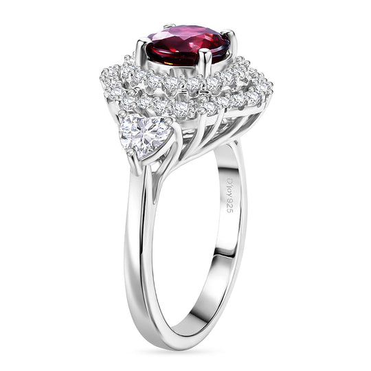 D'Joy AA Himbeer Zirkon, Moissanit AGI zertifiziert Ring 925 Silber Rhodiniert (Größe 18.00) ca. 2,90 ct