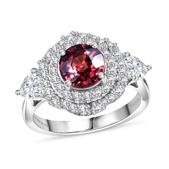 D'Joy AA Himbeer Zirkon, Moissanit AGI zertifiziert Ring 925 Silber Rhodiniert (Größe 18.00) ca. 2,90 ct