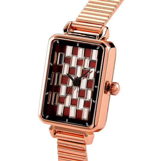 GENOA Uhr mit weißem Zirkonia, japanisches Uhrwerk, 316L Edelstahl, 19 cm, roségoldfarben, 2.00 ct