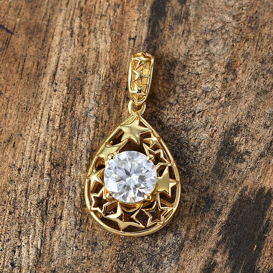 D'Joy Moissanit Anhänger 925 Silber Vergoldet und platiniert ca. 1.20 ct