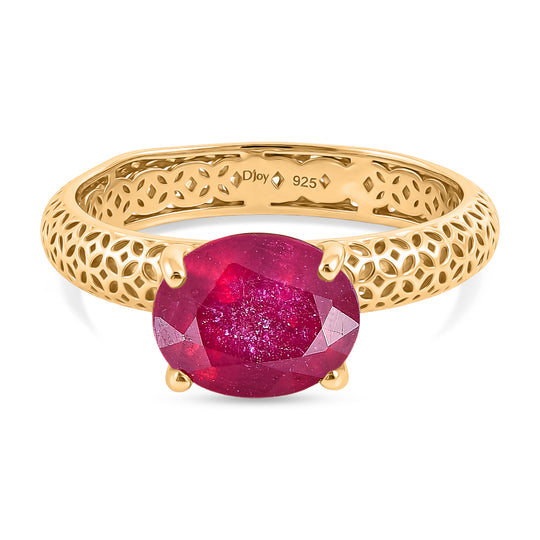 D'Joy AA Afrikanischer Rubin (Fissure gefüllt) Ring 925 Silber 750 Vergoldet (Größe 20.00) ca. 2,71 ct