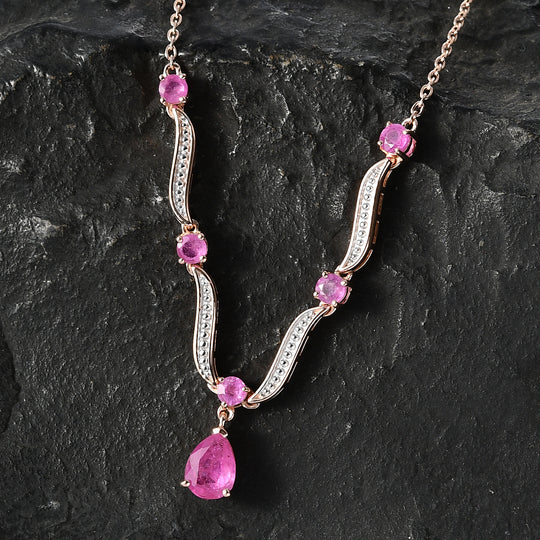 D'Joy Ilakaka Rosa Saphir (Fissure gefüllt) Halskette ca. 50 cm 925 Silber 750 Roségold vermeil ca. 3,20 ct.