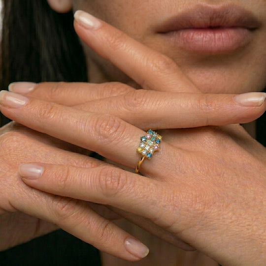 LUXURIANT 0,50 ct. SI mehrfarbiger Labor Diamant Ring, 925 Silber 750 Gelbgold Vermeil