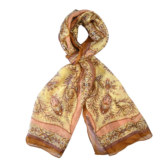 LA MAREY Seidenschal, 100 % Seide, Paisley-Muster, 49 x 160 cm, Braun