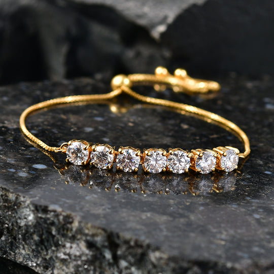 D'Joy Moissanit Armband ca. 16.5- 26.75 cm, verstellbar, 925 Silber Gold ca. 3.36 ct